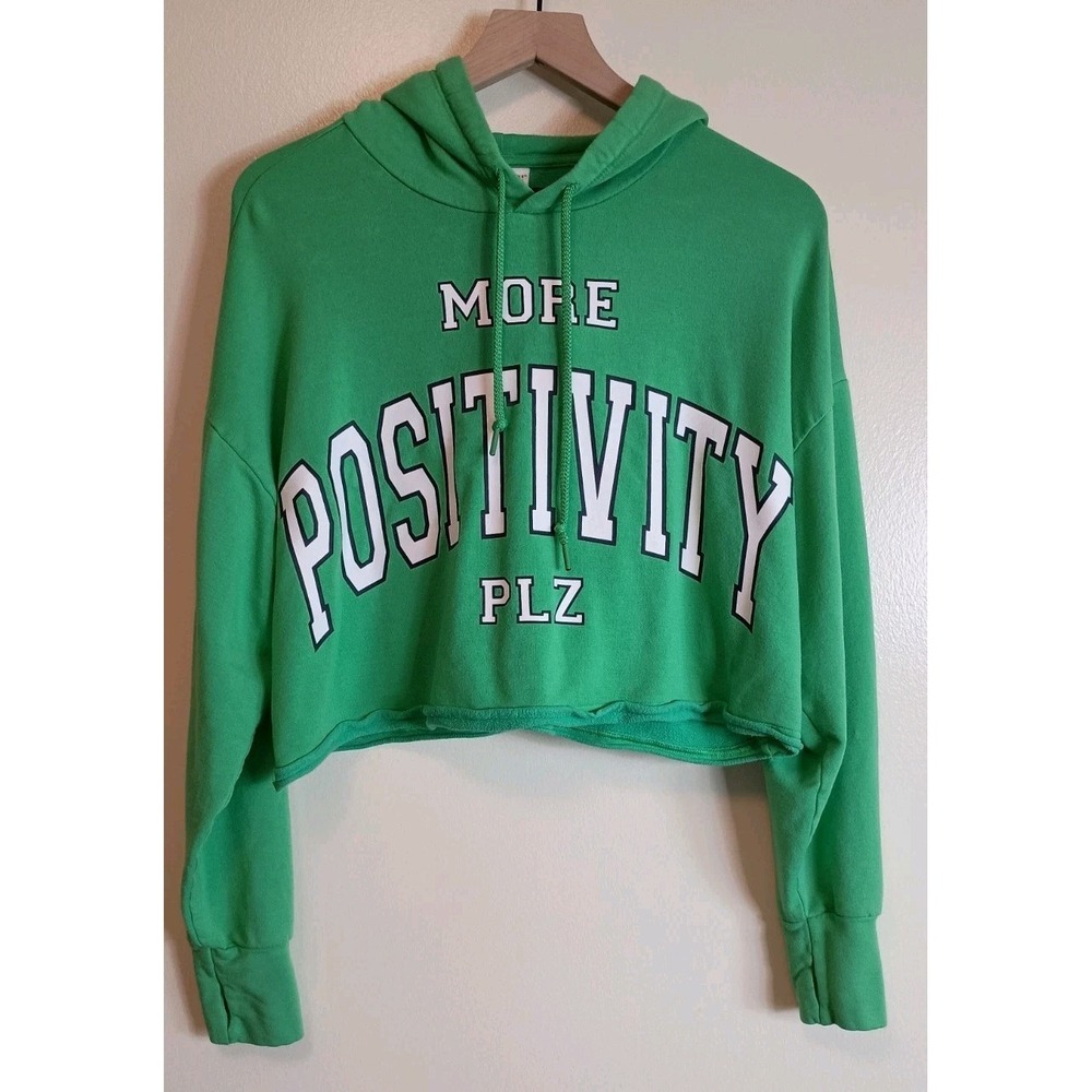 Aerie OFFLINE More Positivity‎ Plz Graphic Cropped Hoodie Green Size Small Soft